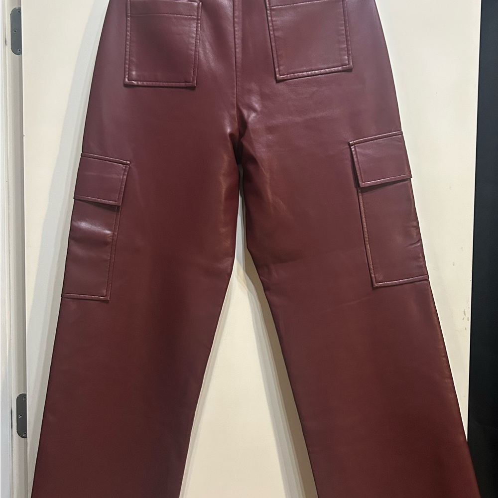 Faux leather maroon cargo pants - Picture 2 of 4